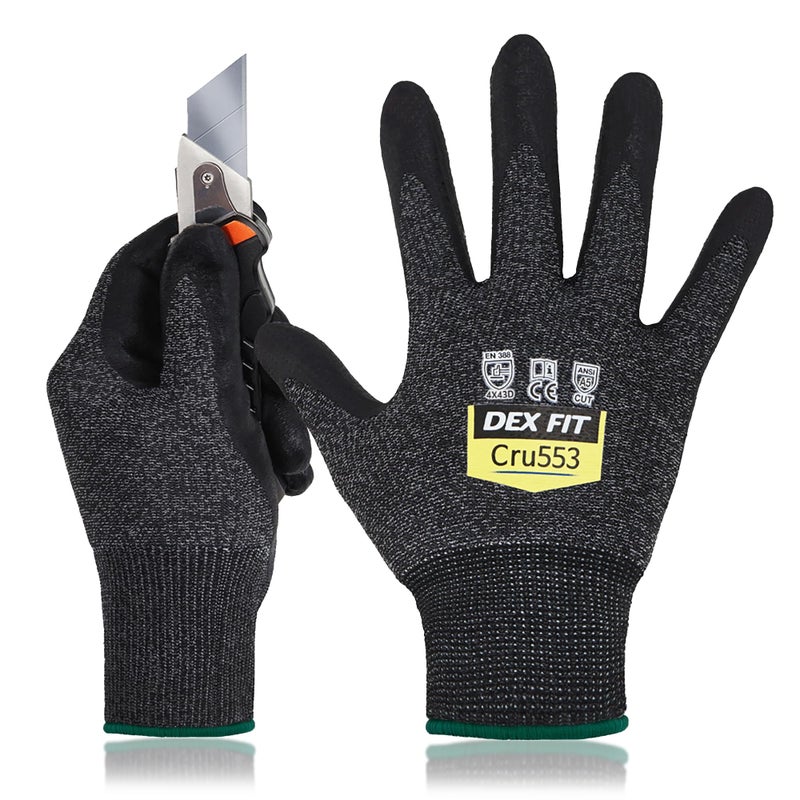DEX FIT Level 5 Cut Resistant Gloves Cru553, 3D-Comfort Fit, Firm Grip, Thin & Lightweight, Touch-Screen Compatible, Durable, Breathable & Cool, Machine Washable; Black Grey M (8) 3 Pairs - Image 1